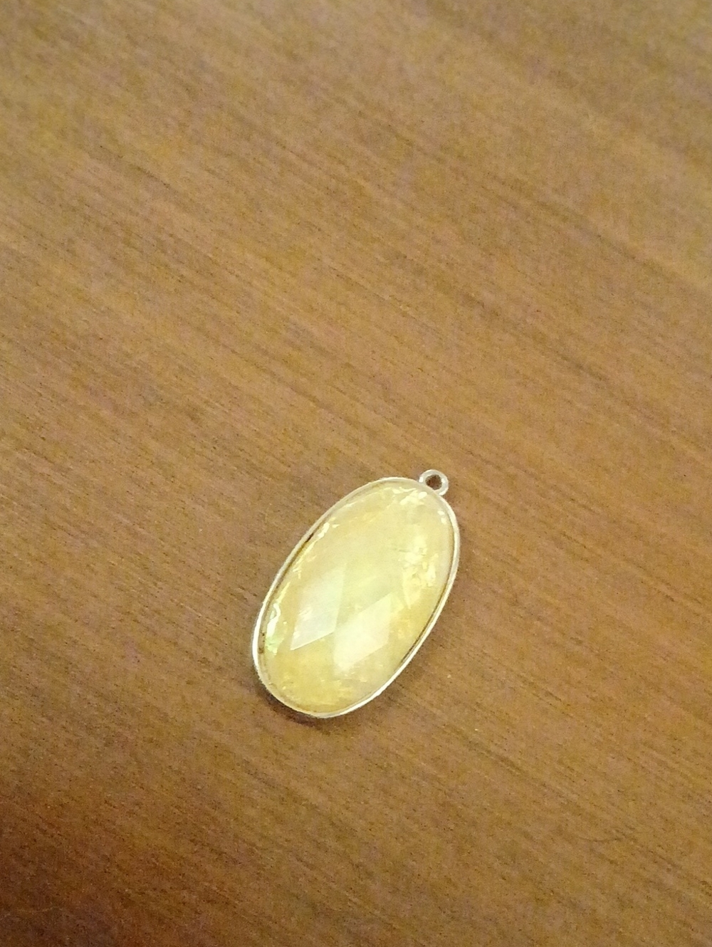 Golden Yellow Oval Faceted Pendant Necklace Charm 1"